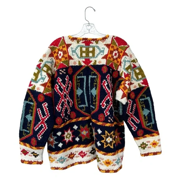 MFA Boston Chunky 100% Wool Vintage Blanket Cardigan Sweater - Size XL - Picture 10 of 11